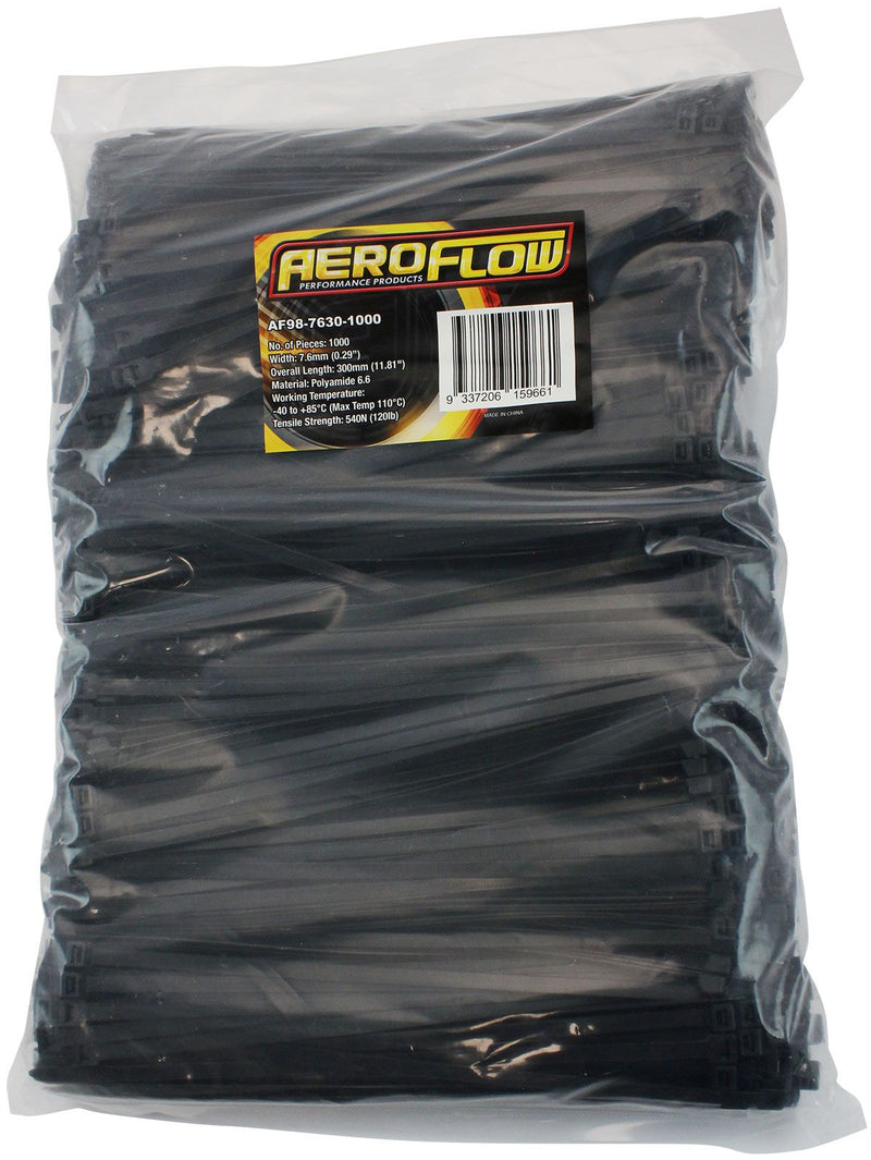 Aeroflow Standard Cable Ties 7.6mm Wide x 300mm Long - 1000 Pack (AF98-7630-1000)