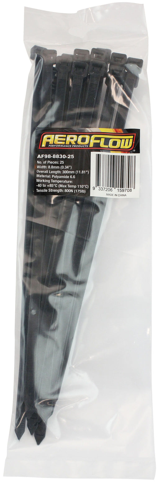 Aeroflow Standard Cable Ties 8.8mm Wide x 300mm Long - 25 Pack (AF98-8830-25)