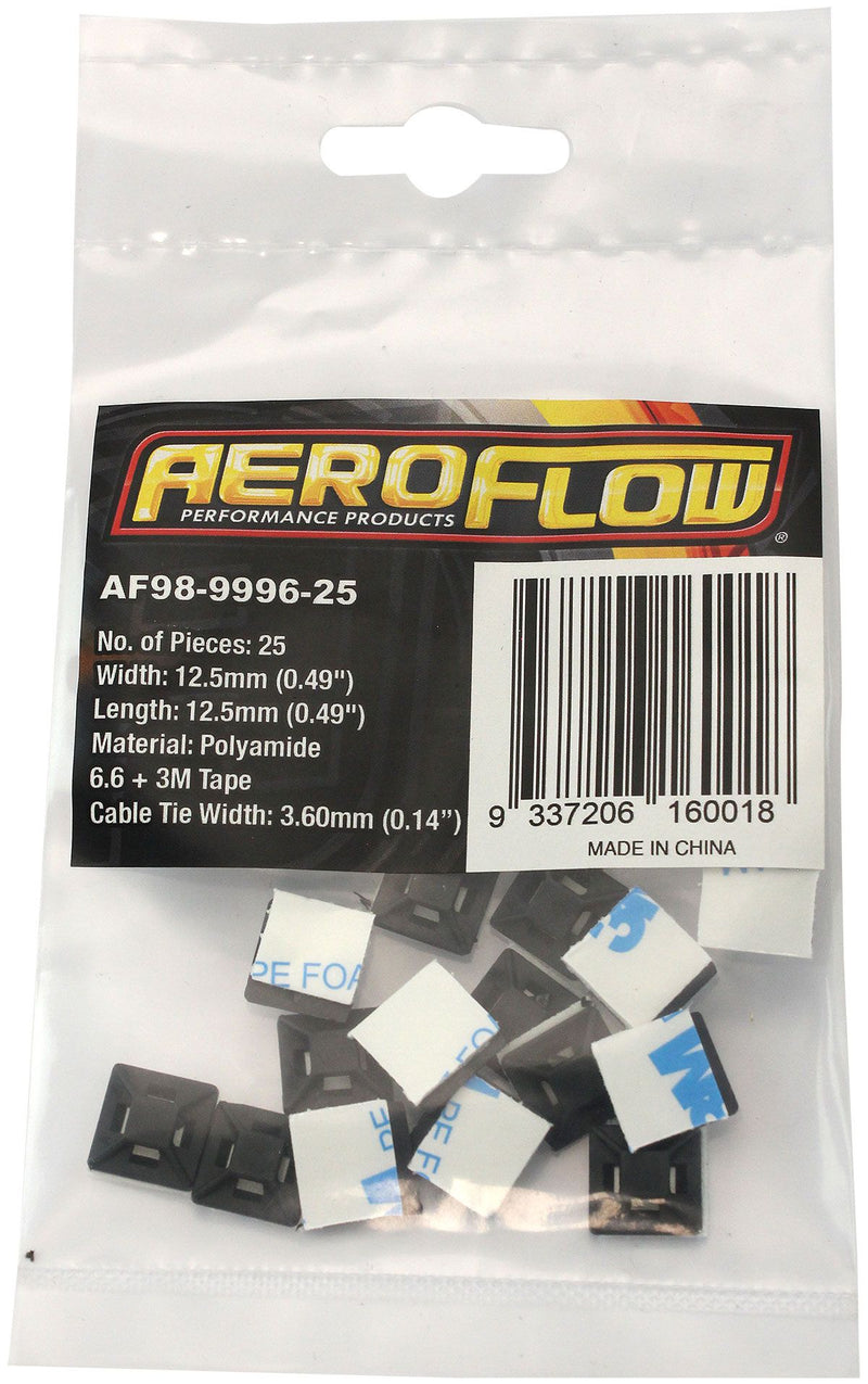 Aeroflow Cable Tie Self Adhesive Mount 12.5mm x 12.5mm - 25 Pack (AF98-9996-25)
