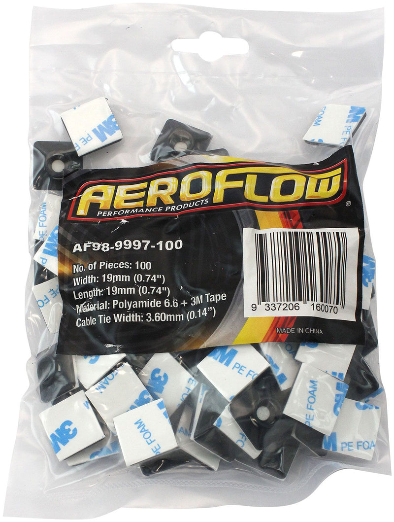 Aeroflow Cable Tie Self Adhesive Mount 19mm x 19mm - 100 Pack (AF98-9997-100)