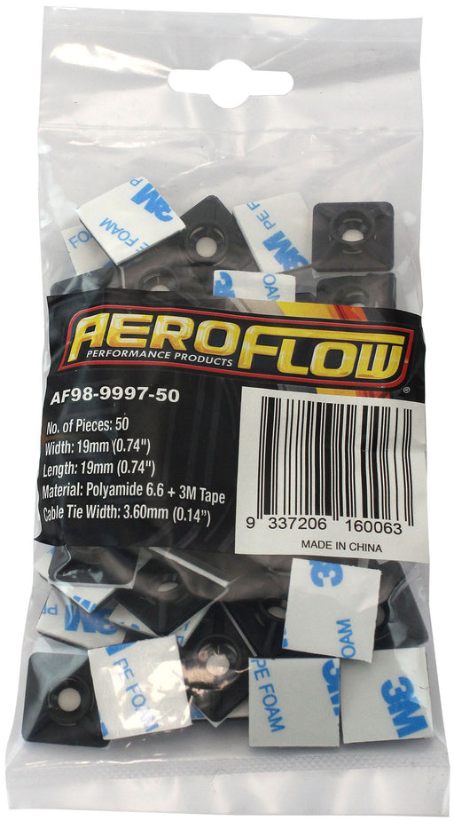 Aeroflow Cable Tie Self Adhesive Mount 19mm x 19mm - 50 Pack (AF98-9997-50)