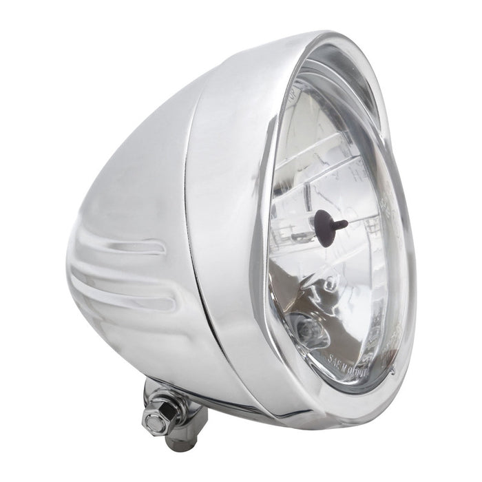 Attitude Inc Ribbed Style Headlight, 6 Inch Dia , Visor Round Tip ,Chrome E Marked - ATT-512150R