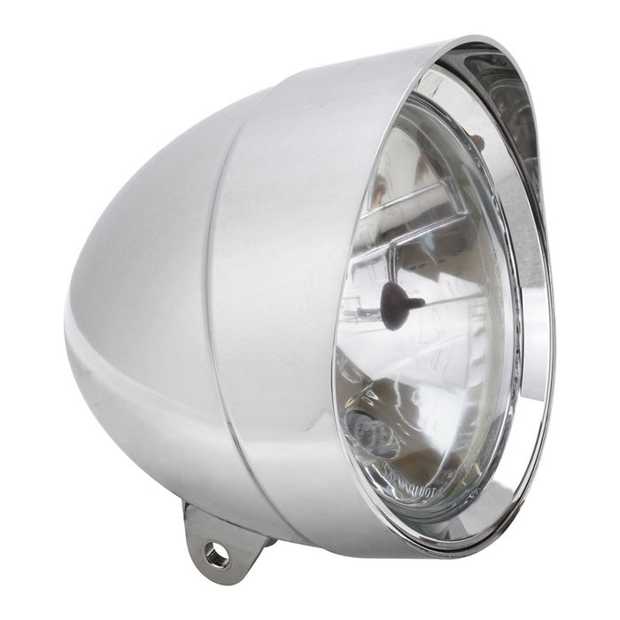 Attitude Inc Indian Style Headlight, 5 3/4 Inch Dia , 170mm Long ,Visor Round Tip ,Chrome E Marked - ATT-512170R