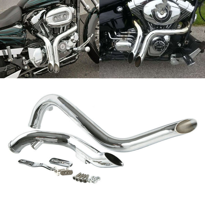 Attitude Inc Exhaust Headers Chrome Drag Pipes 1 3/4 inc , suit Harley Touring , Sportster, Dyna, Softail - ATT-XF2906c68-E