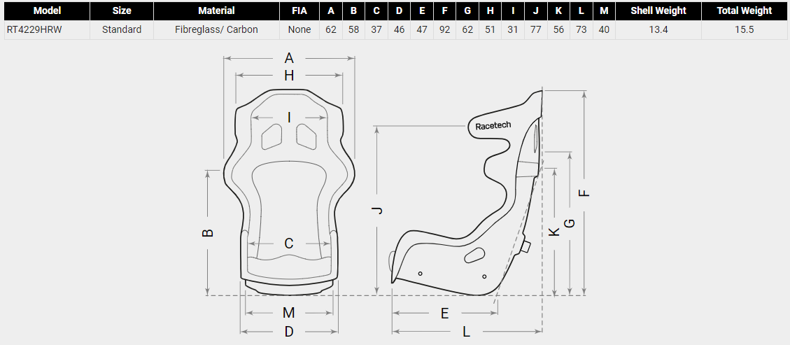 Racetech 229 Stockcar Seat (RT4229HRW)