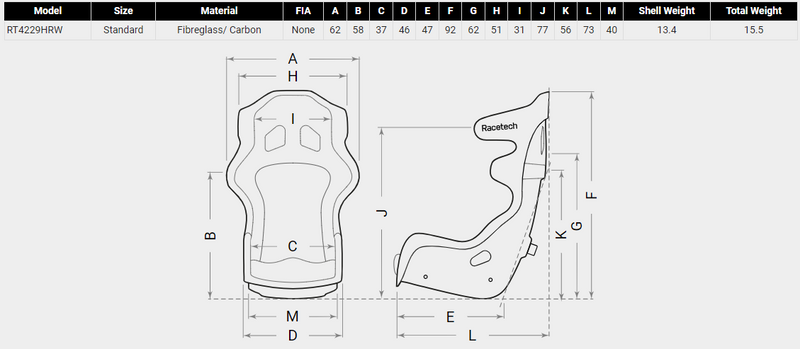 Racetech 229 Stockcar Seat (RT4229HRW)