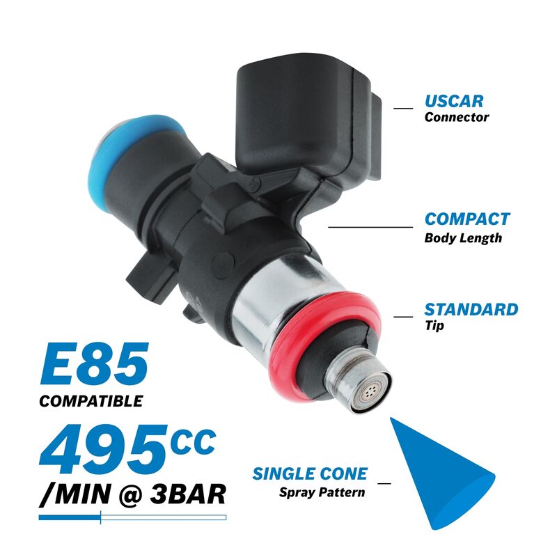 Proflow Bosch Motorsport Fuel Injector, 495cc, EV14 USCAR, Short Body Length, Suit Holden LSA, 0280158187, Each - PFE-INJ187