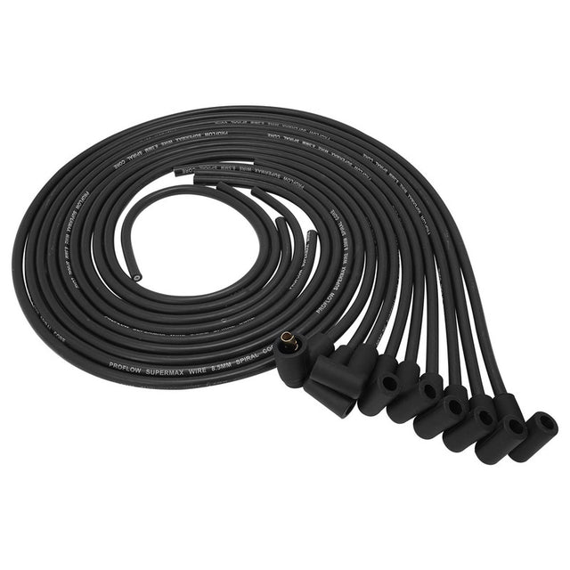 Proflow SuperMax Wire, Ignition Lead Kit, 8.5mm Spiral Core, Black, 90 Deg Plug, Hei & Socket Cap, Universal, V8 with Separator Set - PFE-L85090BK PFE-L85090BK
