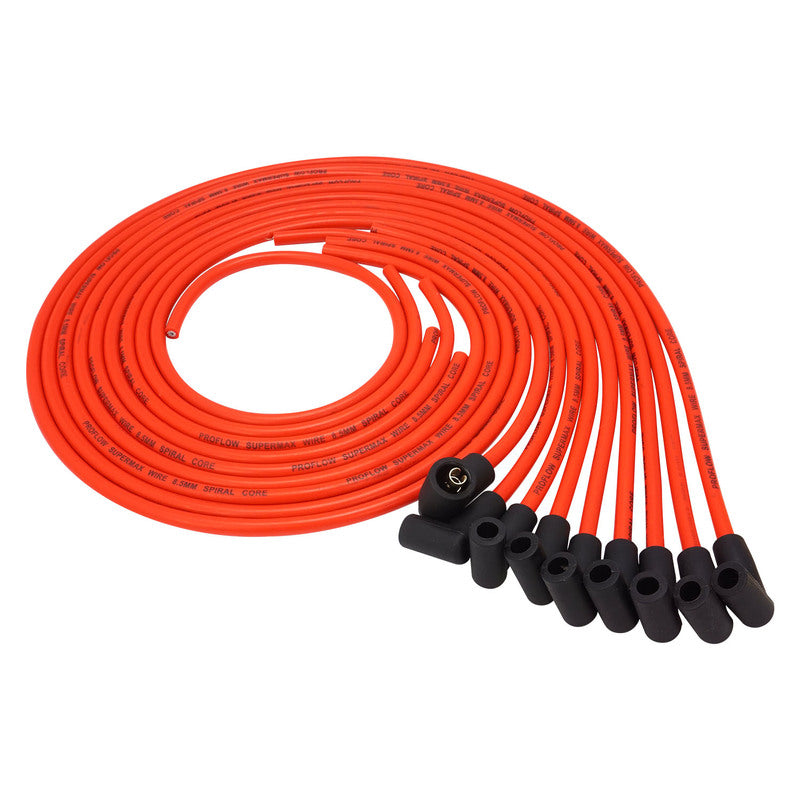 Proflow SuperMax Wire, Ignition Lead Kit, 8.5mm Spiral Core, Red, 90 Deg Plug, Hei & Socket Cap, Universal, V8 with Separator Set - PFE-L85090R PFE-L85090R
