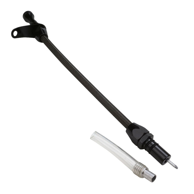 Proflow Transmission Dipstick, Black Braided Stainless Steel, Bellhousing Mount TH350, Case Fill, Each - PFE-R5004BK PFE-R5004BK