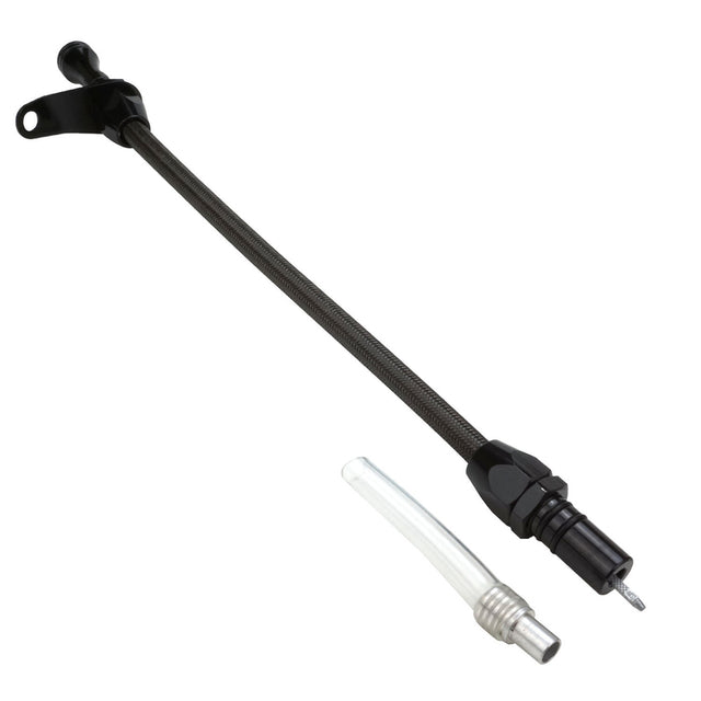 Proflow Transmission Dipstick, Black Braided Stainless Steel, Bellhousing Mount TH400, Case Fill, Each - PFE-R5005BK PFE-R5005BK