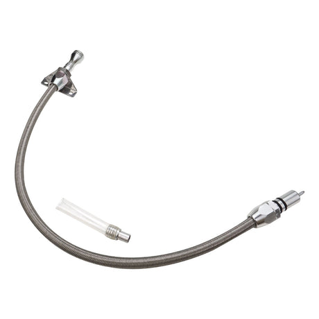Proflow Transmission Dipstick, Braided Stainless Steel, Polished, Firewall Mount, TH350. TH400, Case Fill, Each - PFE-R5104 PFE-R5104