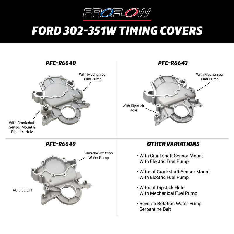Proflow Timing Cover, Ford Falcon AU, Fairlane EB-EL XR8, 302 EFI 5.0L, 1-piece, Aluminium, Natural - PFE-R6649