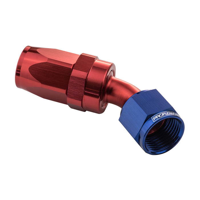 Proflow 45 Degree Hose End -04AN Hose to Female, Blue/Red - PFE102-04