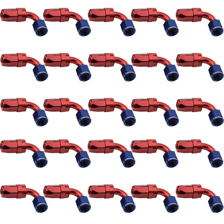 Proflow Bulk Pack 90 Degree Hose End -08AN Hose to Female, Blue/Red 25pc - PFE103-08-25 PFE103-08-25