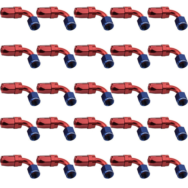 Proflow Bulk Pack 90 Degree Hose End -08AN Hose to Female, Blue/Red 25pc - PFE103-08-25 PFE103-08-25
