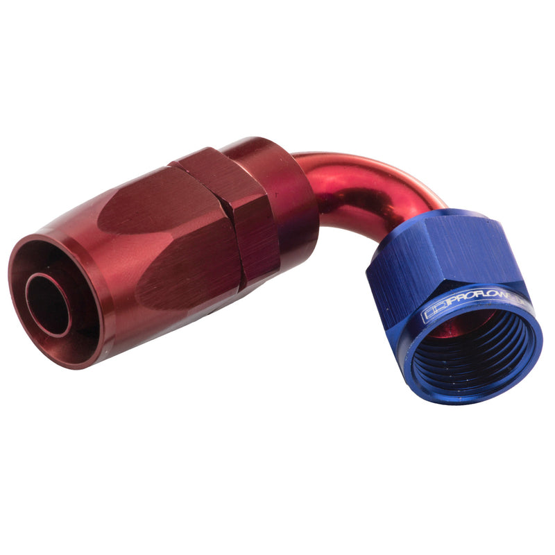 Proflow 120 Degree Hose End -06AN Hose to Female, Blue/Red - PFE104-06 PFE104-06