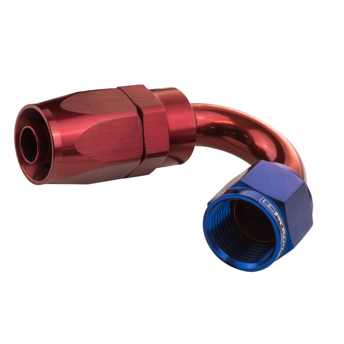 Proflow 150 Degree Hose End -04AN Hose to Female, Blue/Red - PFE105-04