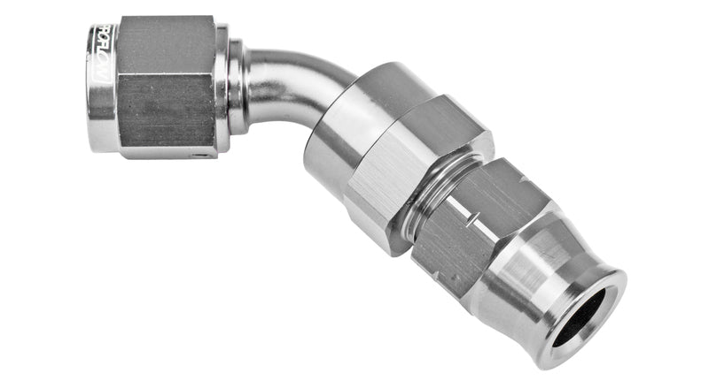 Proflow 5/16in. Tube 45 Degree To Female -06AN Hose End Tube Adaptor, Silver - PFE112-05S