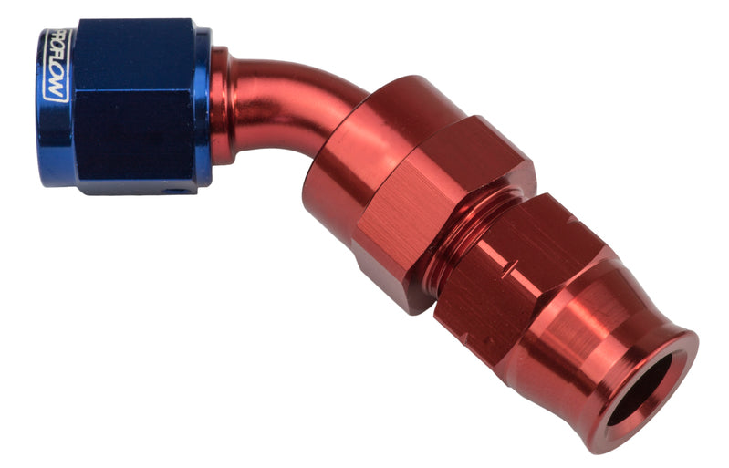 Proflow 5/16in. Tube 45 Degree To Female -06AN Hose End Tube Adaptor, Blue/Red - PFE112-05