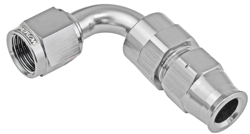 Proflow 5/16in. Tube 90 Degree To Female -06AN Hose End Tube Adaptor, Silver - PFE113-05S