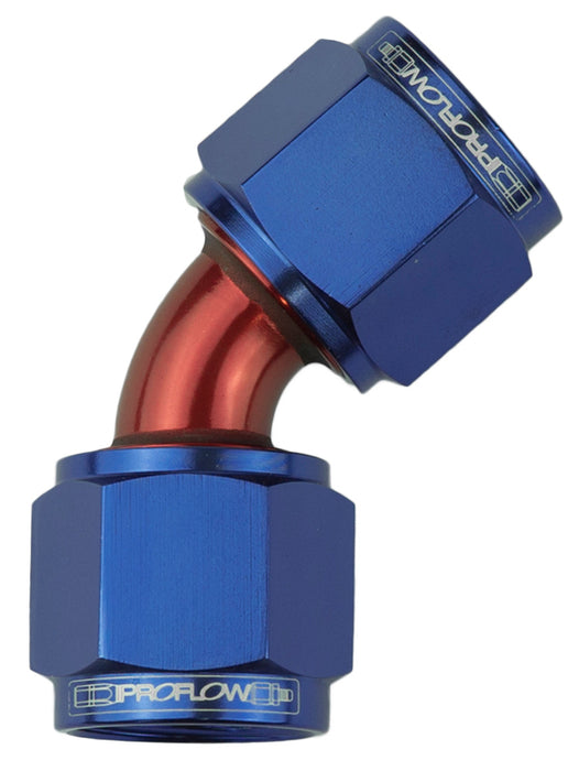 Proflow 45 Degree Female Flare Union Swivel Hose End -06AN, Blue/Red - PFE132-06