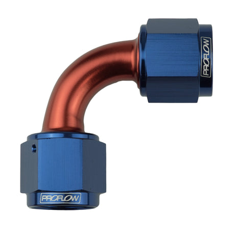 Proflow 90 Degree Female Flare Union Swivel Hose End -06AN, Blue/Red - PFE133-06 PFE133-06