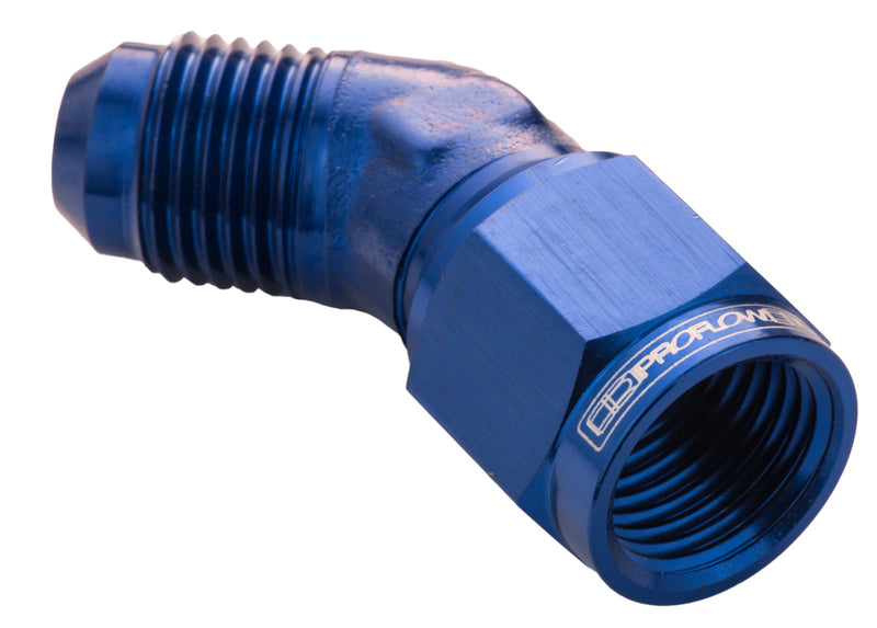 Proflow 45 Degree Male Adaptor - Female Adaptor Swivel Coupler Hose End -03AN, Blue - PFE142-03