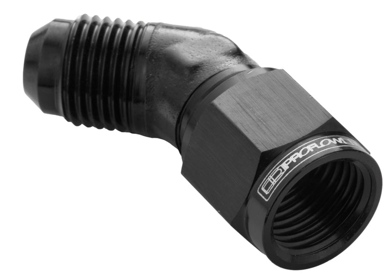 Proflow 45 Degree Male Adaptor - Female Adaptor Swivel Coupler Hose End -12AN, Black - PFE142-12BK