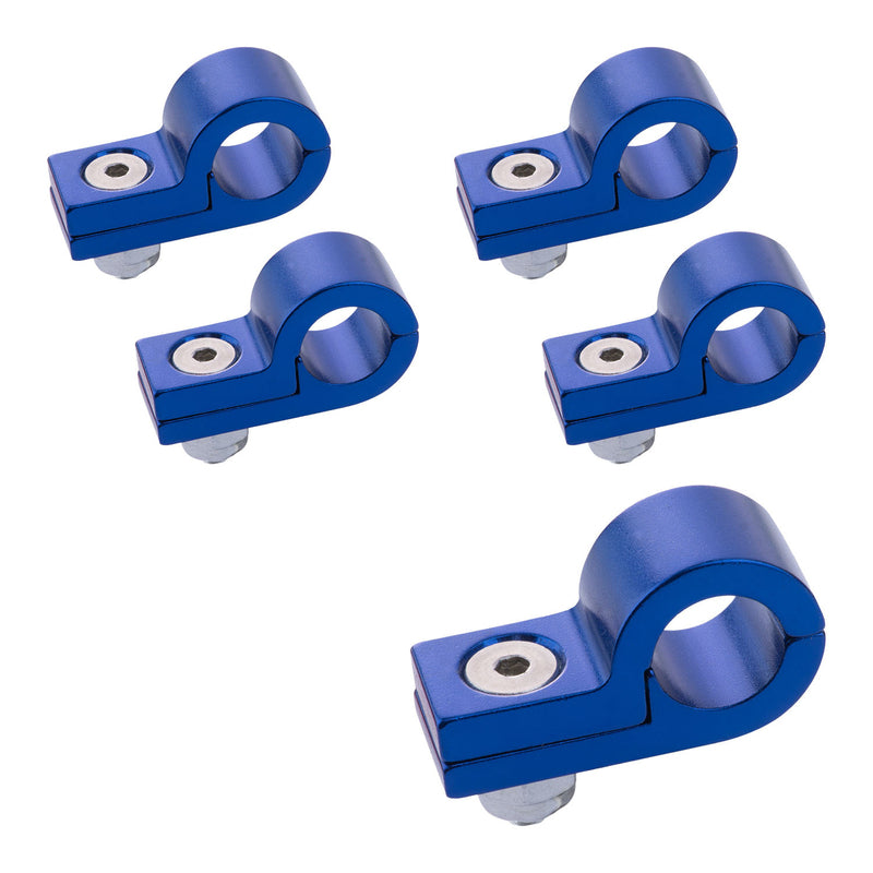 Proflow Billet 5 Piece Hose Mounting P-Clamp 5 Pack, 11.1mm ID Hole, Blue - PFE157-07B PFE157-07B