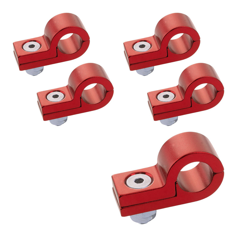 Proflow Billet 5 Piece Hose Mounting P-Clamp 5 Pack, 11.1mm ID Hole, Red - PFE157-07R PFE157-07R
