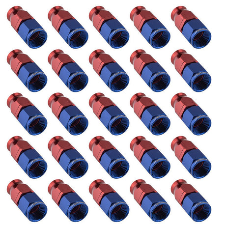 Proflow Bulk Pack Aluminium Straight Hose End -06AN For PTFE, Red/Blue, 25pc - PFE201-06DRB-25 PFE201-06DRB-25