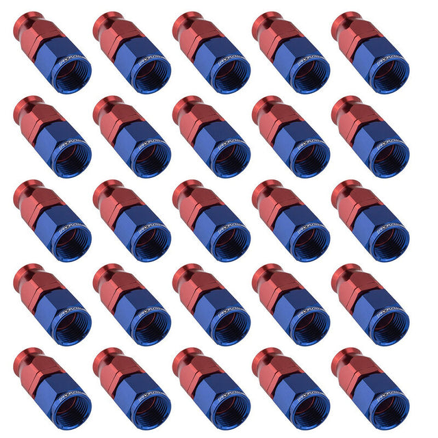 Proflow Bulk Pack Aluminium Straight Hose End -06AN For PTFE, Red/Blue, 25pc - PFE201-06DRB-25 PFE201-06DRB-25