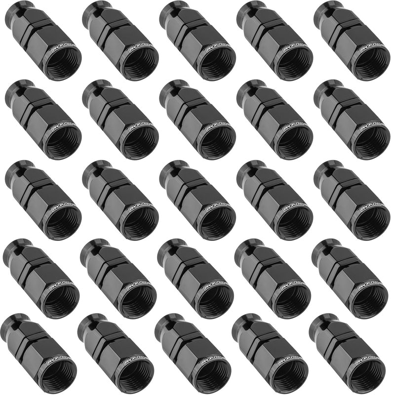 Proflow Bulk Pack Aluminium Straight Hose End -08AN For PTFE, Black, 25pc - PFE201-08DBK-25 PFE201-08DBK-25