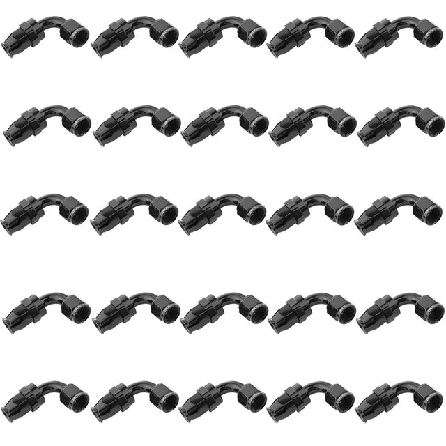 Proflow Bulk Pack Aluminium 90 Degree Hose End -06AN PTFE Hose, Black, 25pc - PFE203-06DBK-25 PFE203-06DBK-25