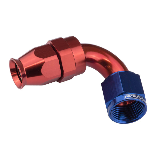 Proflow Aluminium 150 Degree Hose End Hose End For -06AN PTFE Hose, Red/Blue - PFE205-06DRB PFE205-06DRB