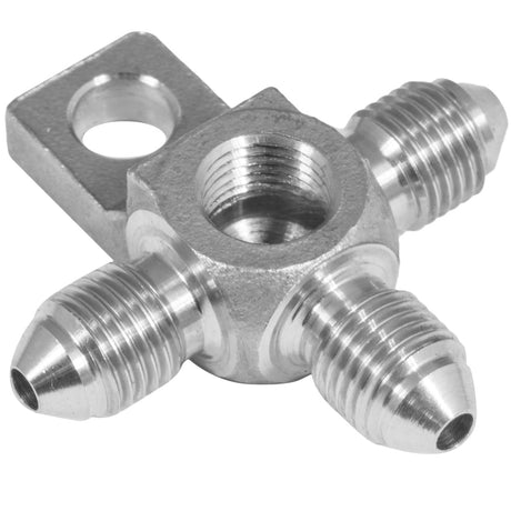 Proflow Stainless Steel Hose End Tee Block -03AN w/Mount Tab 1/8in. NPT Port - PFE322-03 PFE322-03