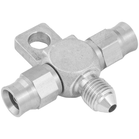 Proflow Stainless Steel Brake Adaptor Tee Block -03AN To 2 x -03AN Hose w/Mount Tab - PFE328-03-03 PFE328-03-03