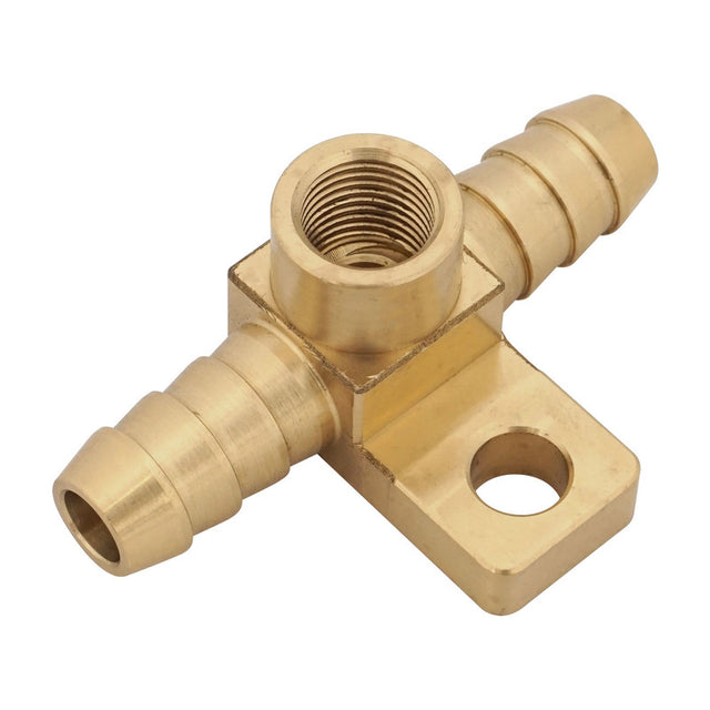 Proflow T-Piece, Billet Brass T Mounting Block, 3/8'' Barbs, 1/8'' NPT Female Port, Each - PFE354 PFE354