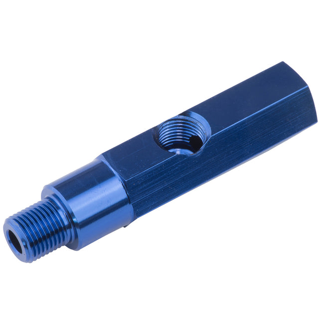 Proflow Gauge Adapter, Oil Pressure Sending Extension 1/4in. NPT To 1/4in, 1/4 NPT On Side, Blue - PFE374-04 PFE374-04