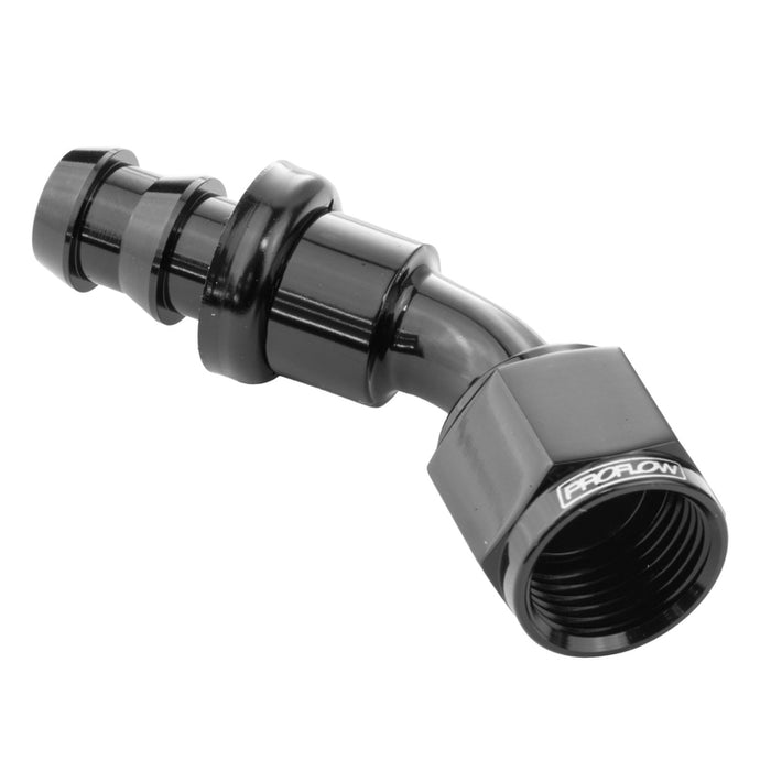 Proflow 45 Degree Push Lock Hose End Barb 1/2'' To Female -08AN, Black - PFE402-08BK