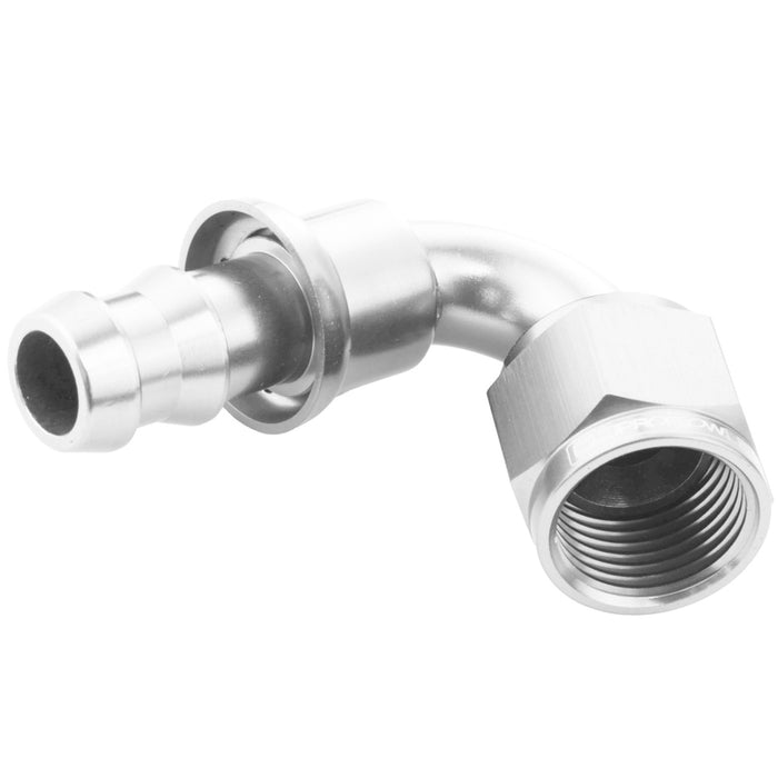 Proflow 120 Degree Push Lock Hose End Barb 1/4'' To Female -04AN, Polished - PFE404-04HP