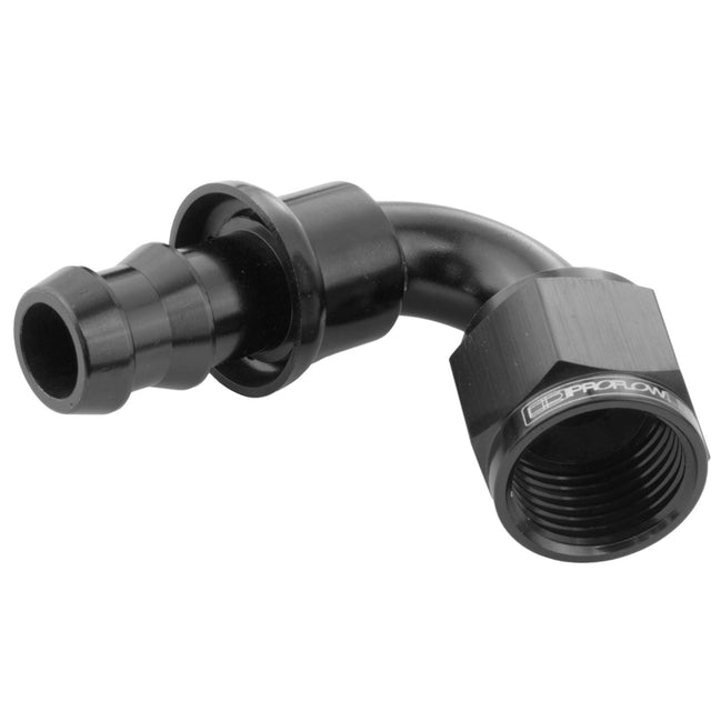 Proflow 120 Degree Push Lock Hose End Barb 5/8'' To Female -10AN, Black - PFE404-10BK PFE404-10BK