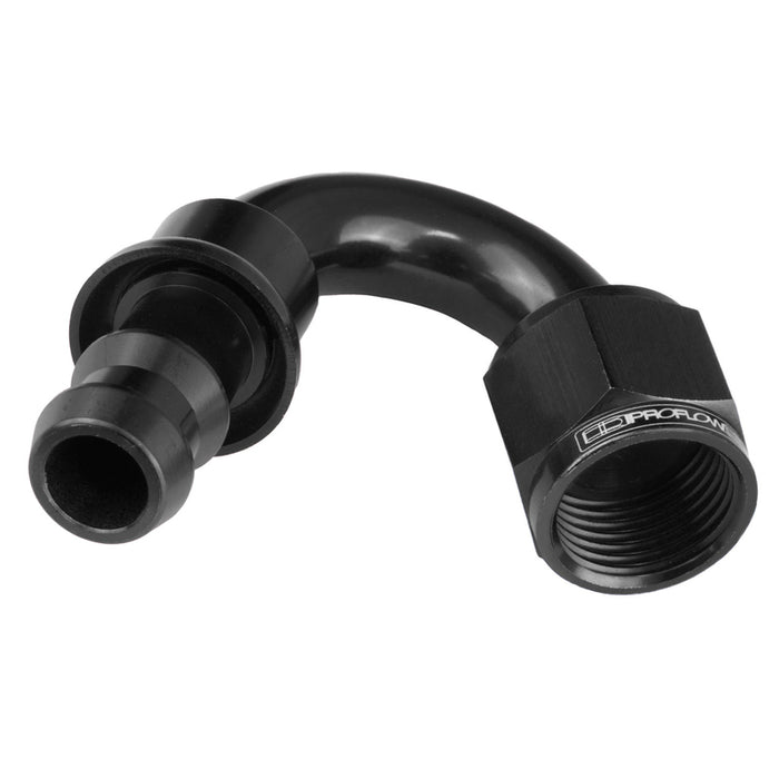 Proflow 150 Degree Push Lock Hose End Barb 1/4'' To Female -04AN, Black - PFE405-04BK