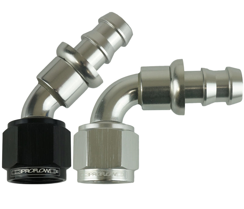 Proflow 180 DEG PUSH ON HOSE END - 4 BLACK/SILVER - PFE406-04B