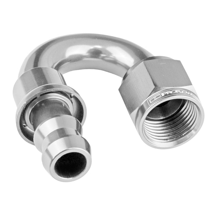 Proflow 180 Degree Push Lock Hose End Barb 3/8'' To Female -06AN, Polished - PFE406-06HP