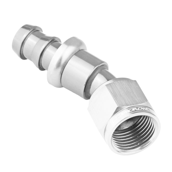 Proflow 30 Degree Push Lock Hose End Barb 1/4'' To Female -04AN, Polished - PFE407-04HP