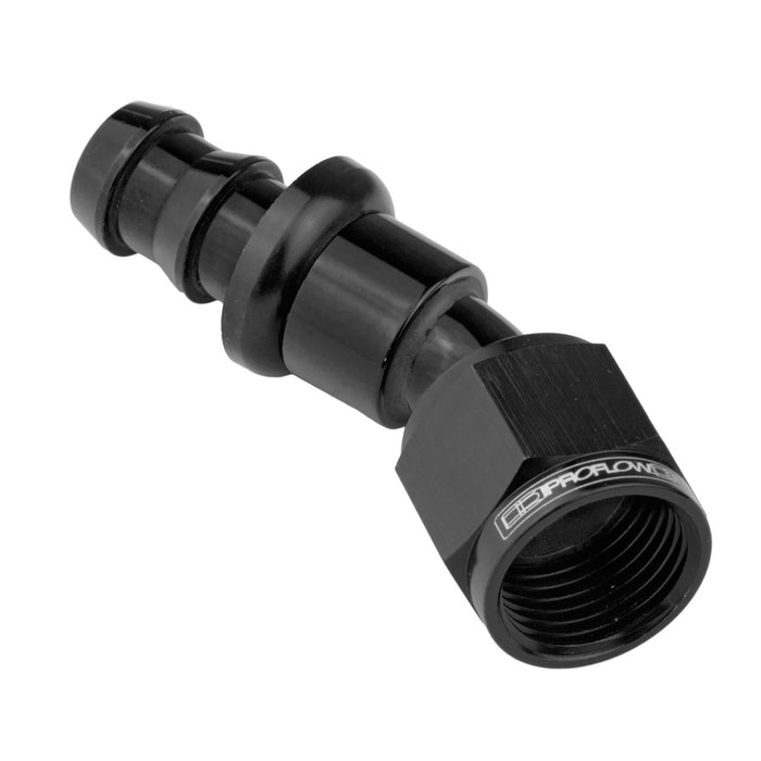 Proflow 30 Degree Push Lock Hose End Barb 1/2'' To Female -08AN, Black - PFE407-08BK