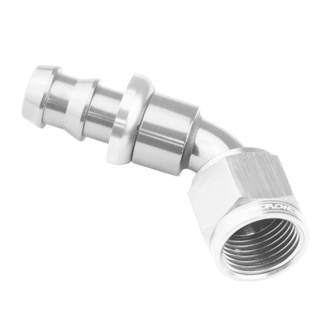 Proflow 60 Degree Push Lock Hose End Barb 3/8'' To Female -06AN, Polished - PFE410-06HP PFE410-06HP