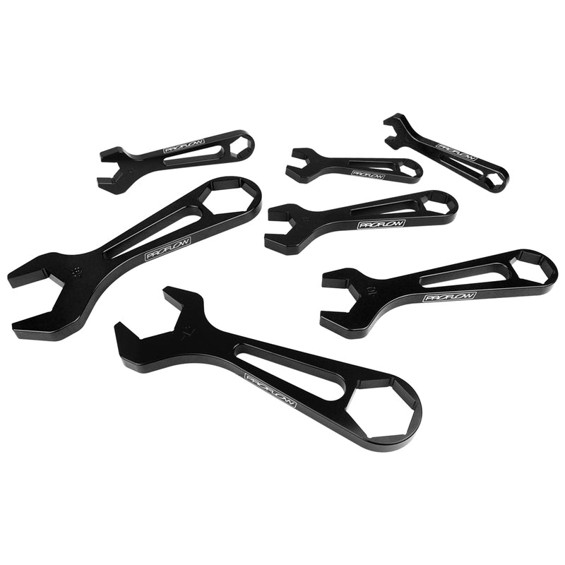 Proflow Wrench Spanner Set AN, Billet Aluminium Black Anodised, 7 Piece - PFE430-KIT PFE430-KIT